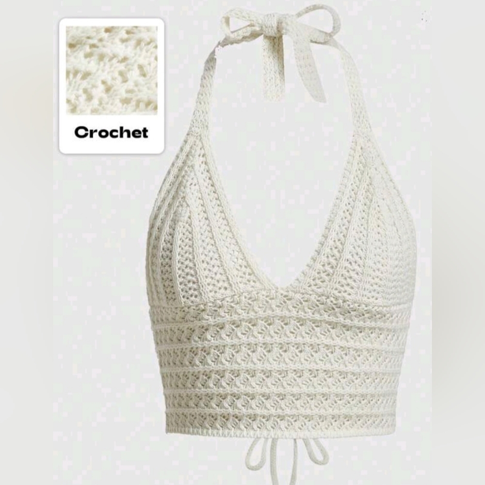 ♥️HP! ROMWE | Crochet Halter Crop Top Tie Back Medium Nwt!